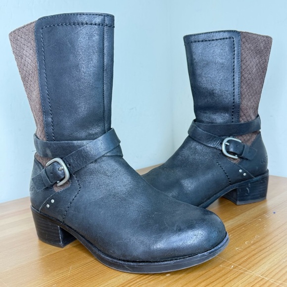 UGG Lula Mae Black/Espresso Leather Women's Boot Size 6.5 - Picture 1 of 13